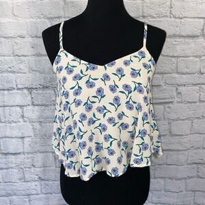 Mine floral print adjustable strap elastic fit lined cropped tank sz S